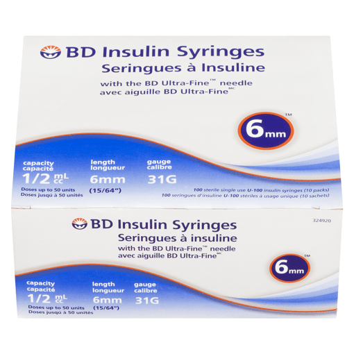 BD Insulin Syringes with Ultra Fine Needle (0.5 mL) 100/Box