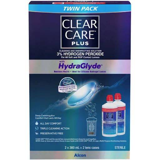 Clear Care Plus With Hydraglyde Contact Lens Solution Twin Packs 360ml