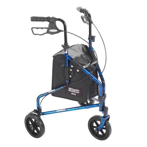 Drive Medical 3 Wheel Rollator Rolling Walker with Basket Tray and Pouch - Flame Blue