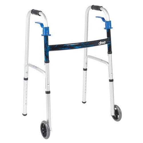 Drive Medical Deluxe, Trigger Release Folding Walker with 5 inch Wheels