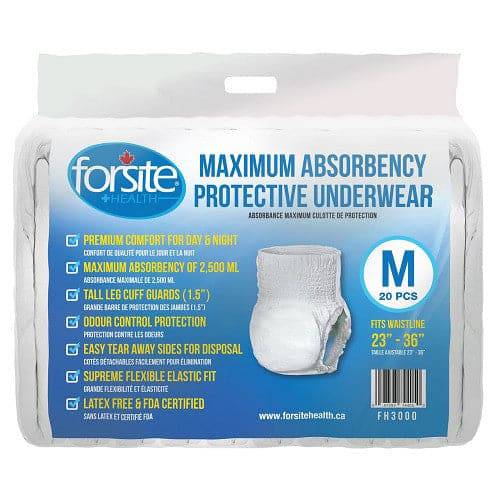 Forsite Health Maximum Absorbency Protective Underwear Medium 23"- 36" 20 Pieces
