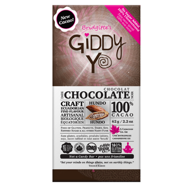 Giddy YoYo Hundo 100% (Sugar Free) Certified Organic Dark Chocolate Bars