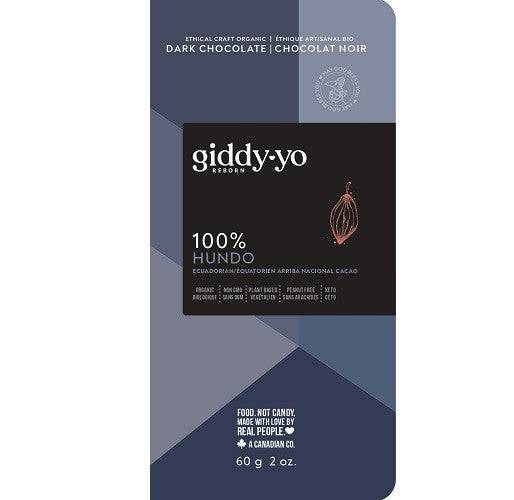 Giddy YoYo Hundo 100% (Sugar Free) Certified Organic Dark Chocolate Bars