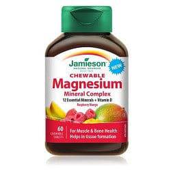 Jamieson Chewable Magnesium Mineral Complex + D3 Raspberry Mango 60 Chew Tablets
