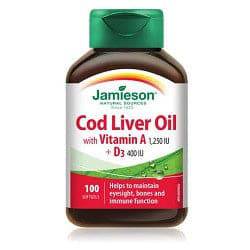 Jamieson Cod Liver Oil with Vitamin A 1250 IU + D3 400 IU 100 Softgels