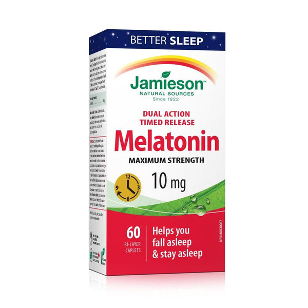 Jamieson Dual action Time release Melatonin maximum strength 10mg 60 Bi-Layer Caplets