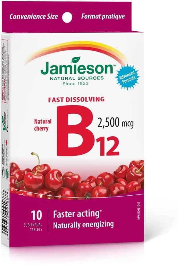 Jamieson Fast Dissolving B12 2500mg Natural Cherry 10 Sublingual Tablets