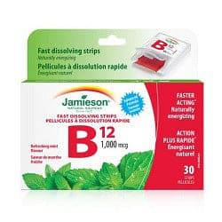 Jamieson Fast Dissolving Strips Vitamin B12 1000mcg Refreshing Mint Flavour 30 Strips