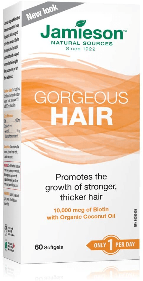 Jamieson Gorgeous Hair 10,000mcg Biotin with Organic Coconut Oil 60 Softgels