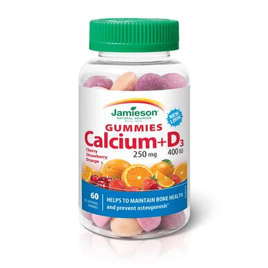 Jamieson Gummies Calcium 250mg + D3 400IU Cherry Strawberry Orange 60 All-Natural Gummies