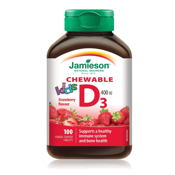 Jamieson Chewable Vitamin D3 400IU for Kids - Strawberry Flavour 100 Panda-Shaped Tablets