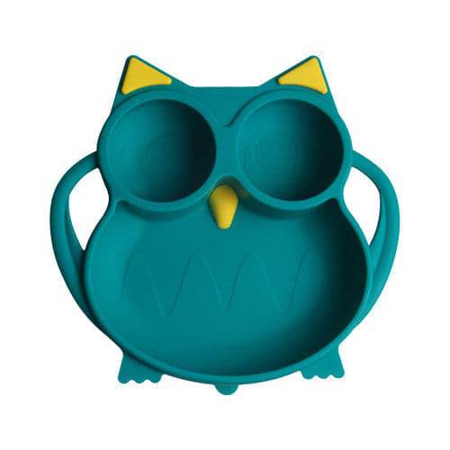 Knute Kids Owl Shape Silicone Plate With Suction - Green