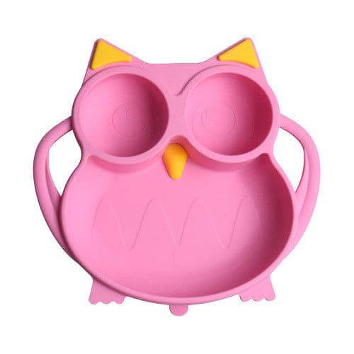 Knute Kids Owl Shape Silicone Plate With Suction - Pink