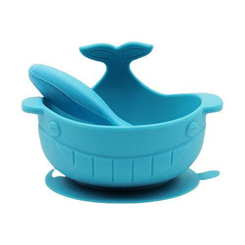 Knute Kids Shark Design Silicone Suction Bowl With Spoon Set - Blue