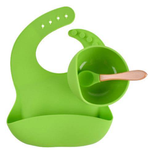Knute Kids Silicone Bib with Bowl & Spoon Set - Green