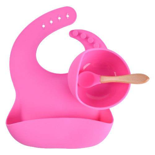 Knute Kids Silicone Bib with Bowl & Spoon Set - Pink