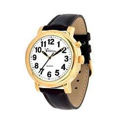 MaxiAids VocaTime Men's Gold Tone Talking Watch - Black Leather Band