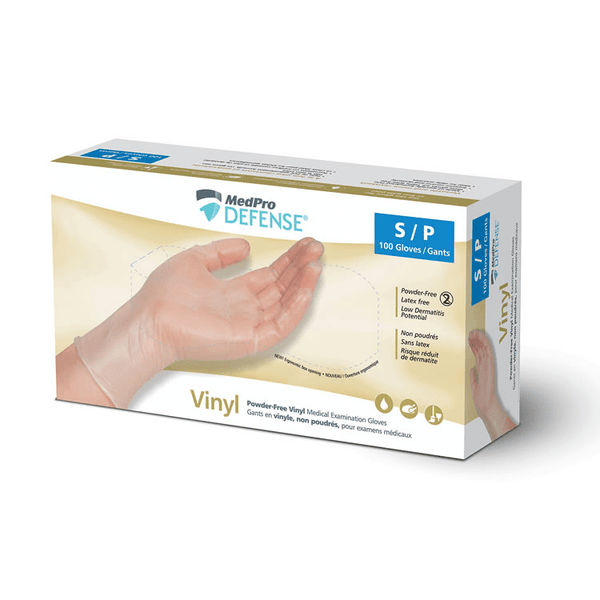 MedPro Defense Vinyl Powder-Free Medical Examination Gloves - Box of 100