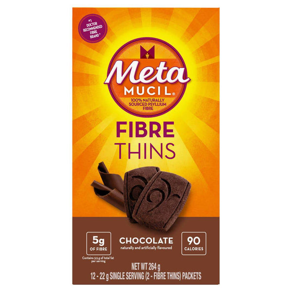 Metamucil Fibre Thins - Chocolate 12 x 22g Single Serving (2-Fibre Thins) Packets