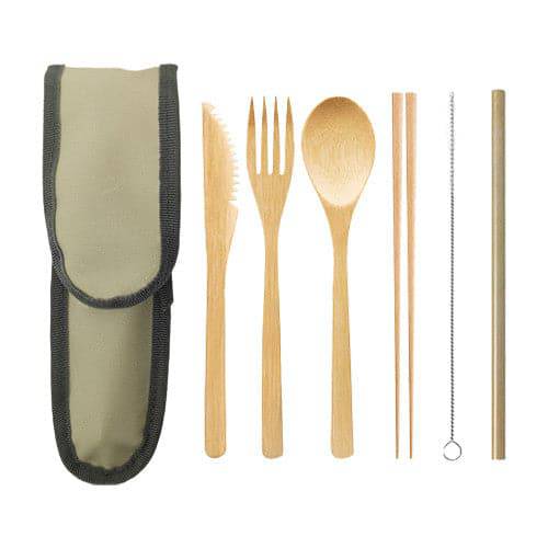 Nack Nax Reusable Bamboo Cutlery Set - Beige