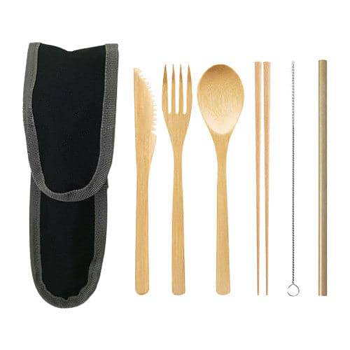Nack Nax Reusable Bamboo Cutlery Set - Black