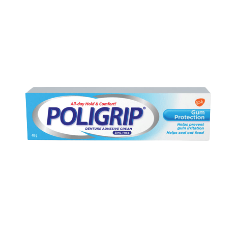 Poligrip Gum Protection Denture Adhesive Cream Zinc Free 40g