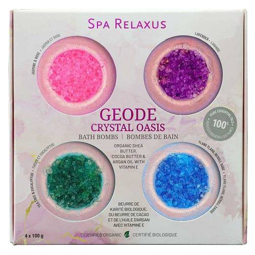 Relaxus Geode Crystal Oasis Organic Bath Bombs 4-Piece Gift Set