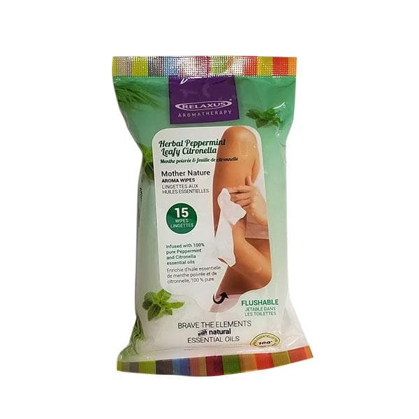 Relaxus Aromatherapy Herbal Peppermint and Leafy Citronella Aroma Cleansing Wipes - 15 Wipes