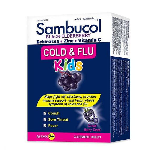 Sambucol Black Elderberry Cold & Flu Kids 24 Chewable Tablets