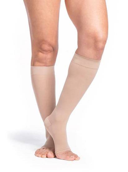 Sigvaris Women's Style Sheer Knee High Open-Toe Compression Stockings 20-30 mmHg Honey Medium Short