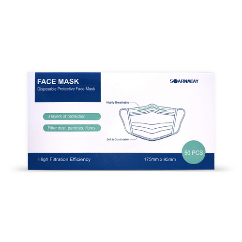 Disposable 3-Ply Earloop Protective Disposable Face Masks Blue - Box of 50