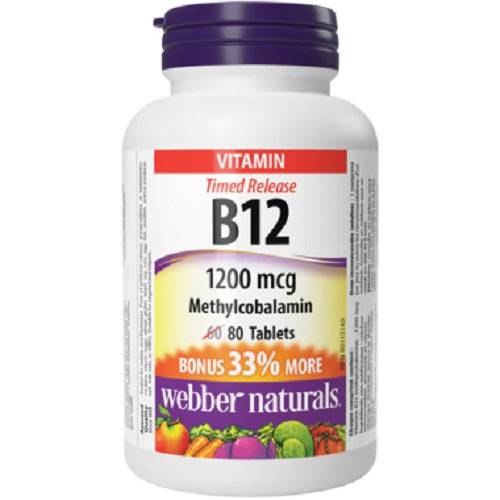 Webber Naturals Vitamin B12 Methylcobalamin Timed Release 1200mcg