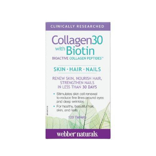 Webber Naturals Collagen30 with Biotin Bioactive Collagen Peptides 120 Tablets
