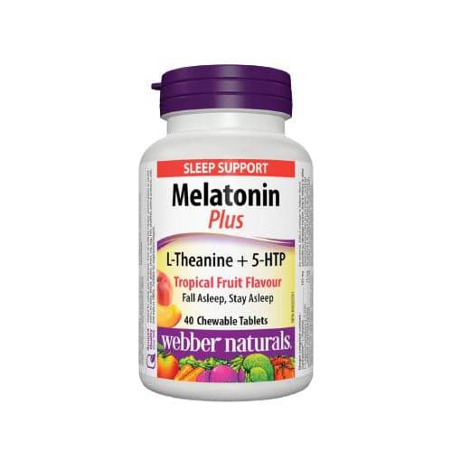 Webber Naturals Melatonin Plus L-Theanine + 5-HTP Tropical Fruit Flavour 40 Chewable Tablets