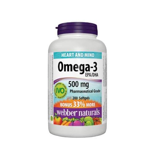 Webber Naturals Omega-3 Pharmaceutical Grade 500mg EPA/DHA 200 Softgels Bonus Size