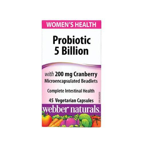 Webber Naturals Probiotic 5 Billion with 200mg Cranberry 45 Veg Capsules