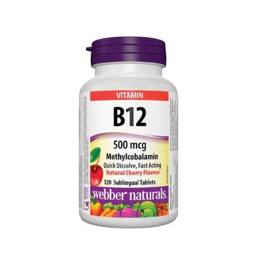 Webber Naturals Vitamin B12 500mcg Natural Cherry Flavour 120 Tablets