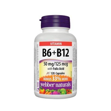 Webber Naturals Vitamin B6+B12 with Folic Acid 50mg/125mcg 120 Capsules Bonus Size