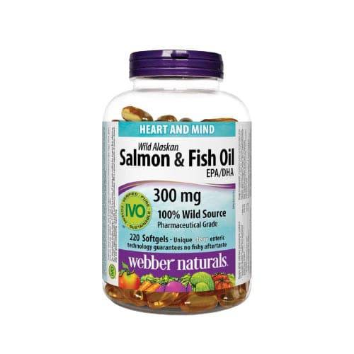 Webber Naturals Wild Alaskan Salmon & Fish Oil 300mg EPA/DHA 220 Clear Enteric Softgels