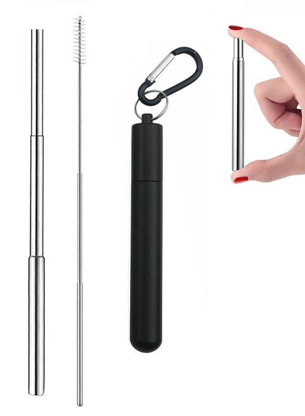 Yes Wellness Reusable Stainless Steel Straw Kit Keychain Black