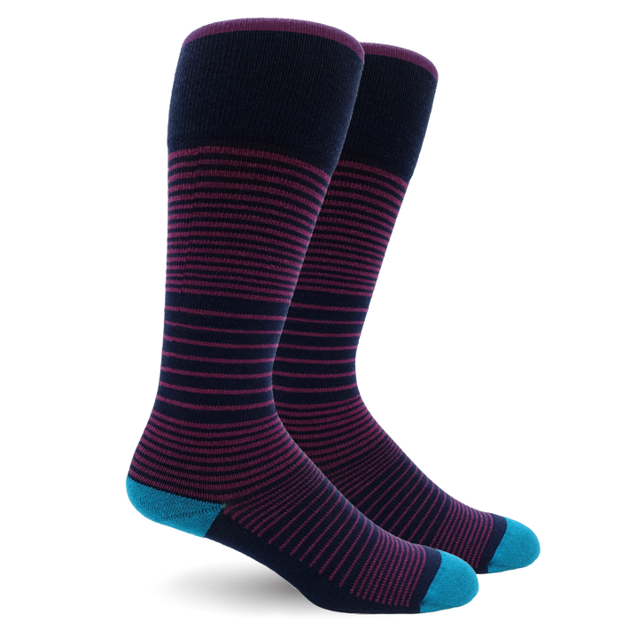 Dr. Segal's Energy Socks Cotton 15-20mmHg Graduated Compression - Purple/Navy Stripes | 628322021260, 628322021277, 628322021284, 628322021291 | A510C51